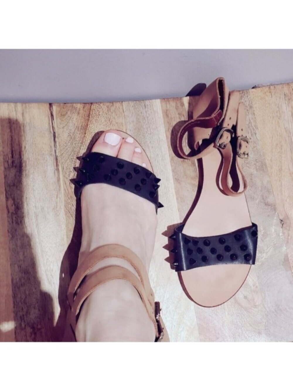 CARVELA x KURT GEIGER Designer Leather Spiked Flat Sandals